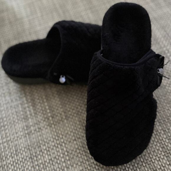 VIONIC ADYLIN 671 Quilted Velvet Orthotic Support Slippers with Side Bow Black 9 - Picture 1 of 6